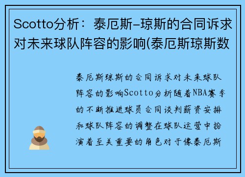 Scotto分析：泰厄斯-琼斯的合同诉求对未来球队阵容的影响(泰厄斯琼斯数据)